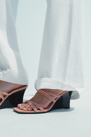 CHECK STRAPPY WEDGES - Red by Zara - Image 1
