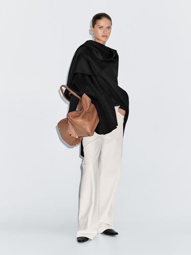 Zara Wool blend felt texture cape - Black