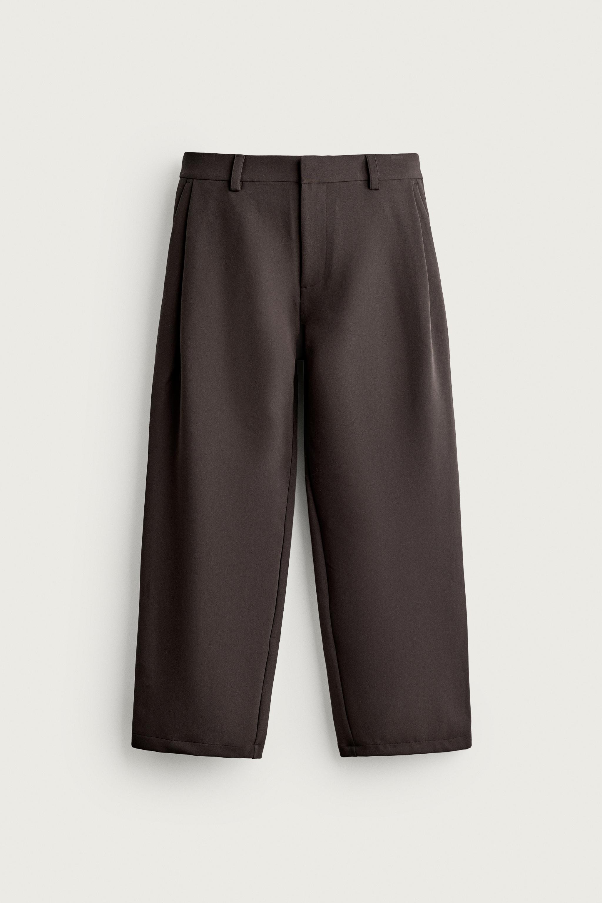 SIDE PLEAT WIDE-LEG TROUSERS — Chocolate