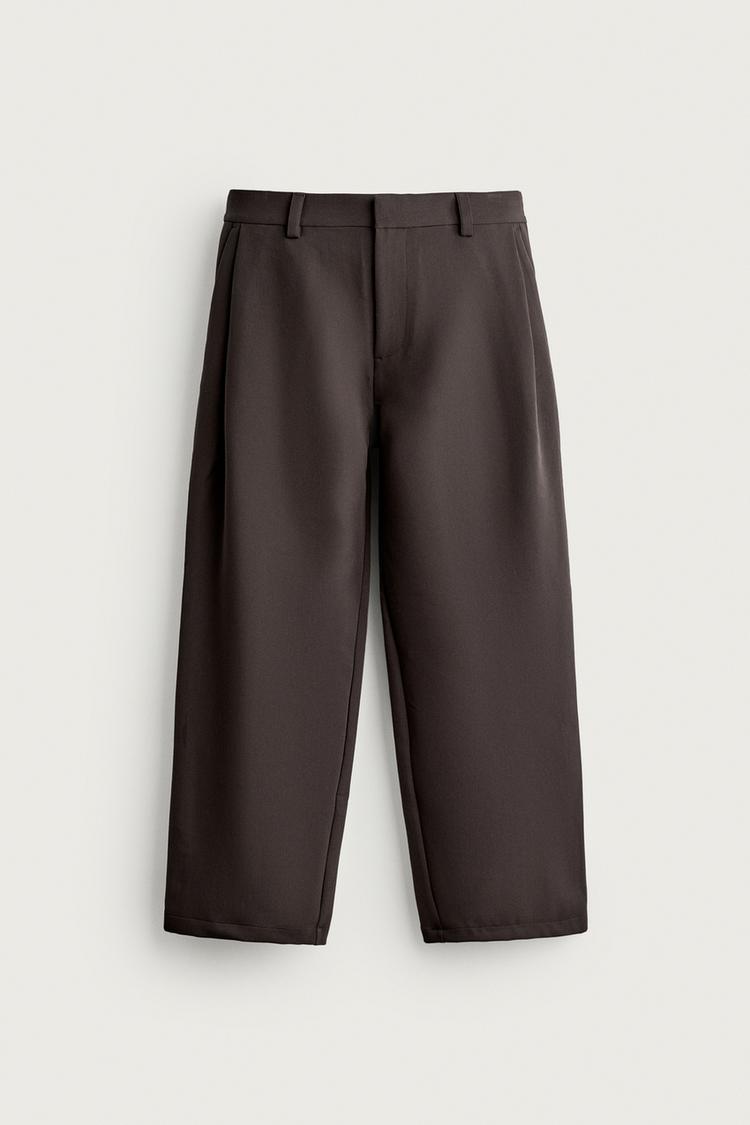 SIDE-PLEAT WIDE-FIT PANTS — Chocolate