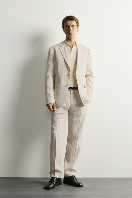 100% LINEN SUIT PLEATED TROUSERS - Sand de Zara - Imagen 0