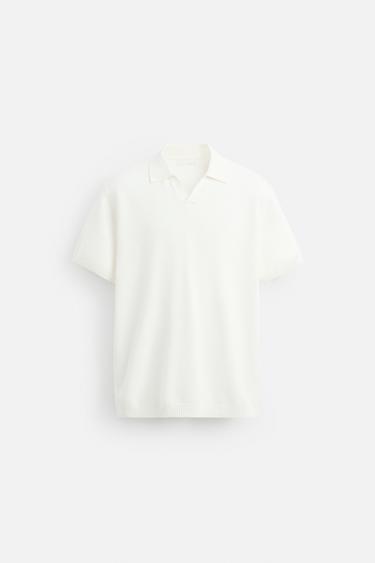 Zara TEXTURED KNIT POLO - Ecru