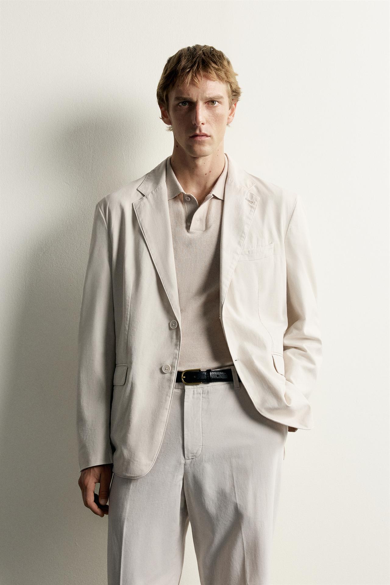 WASHED RELAXED-FIT SUIT BLAZER — Stone