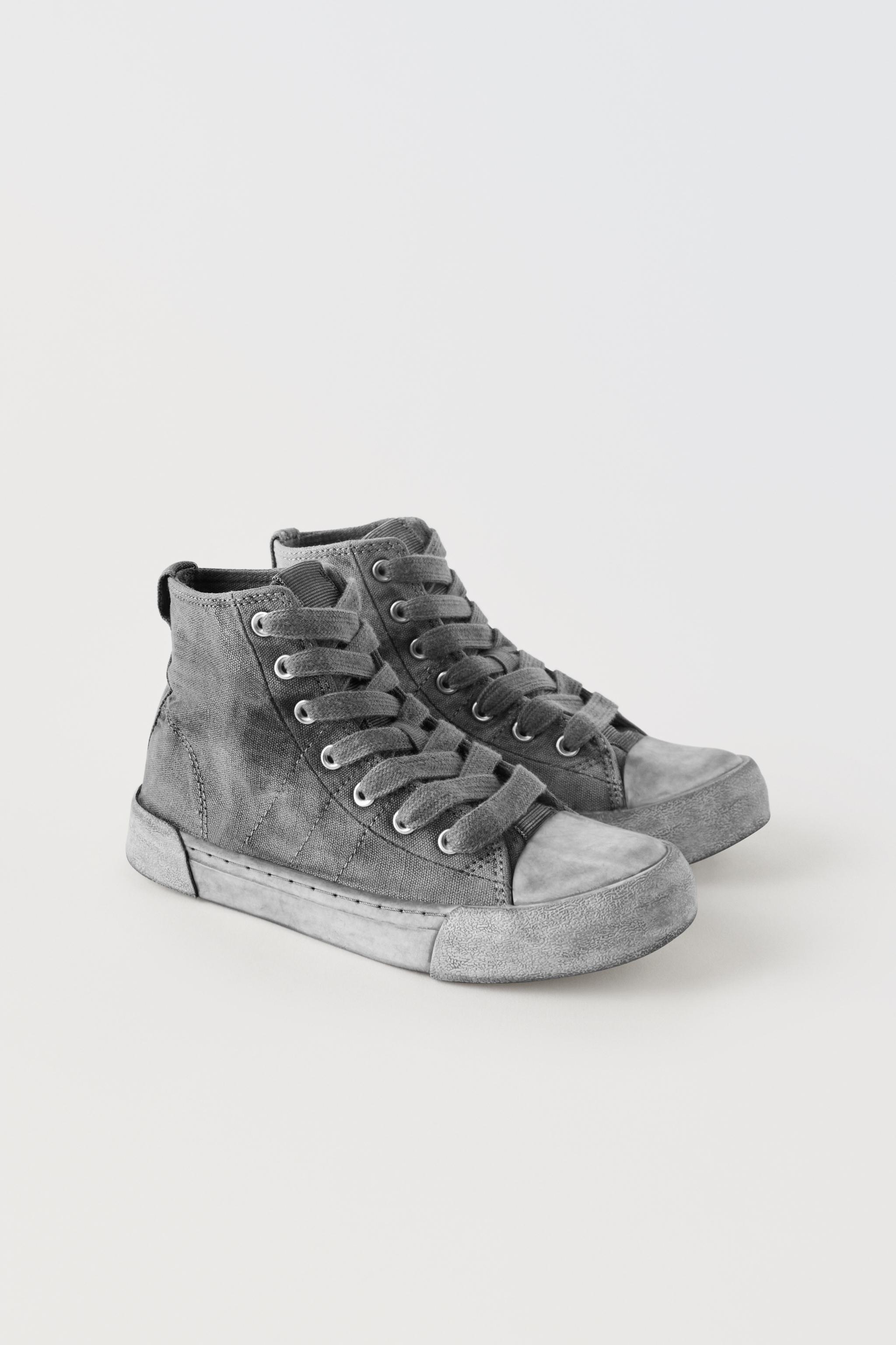 DISTRESSED EFFECT DENIM HIGH-TOP SNEAKERS