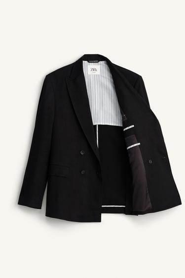 VESTE DE COSTUME À BOUTONNAGE CROISÉ LIN ET LYOCELL - Noir de Zara - Image 6
