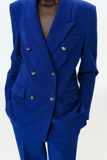 Zara DOUBLE-BREASTED BLAZER WITH SHOULDER PADS - Bluish