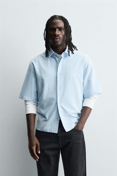CAMISA RAIAS BORDADO - Azul claro de Zara