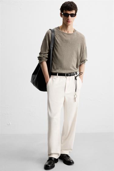 TEXTURED REGULAR FIT TROUSERS - Ecru by Zara