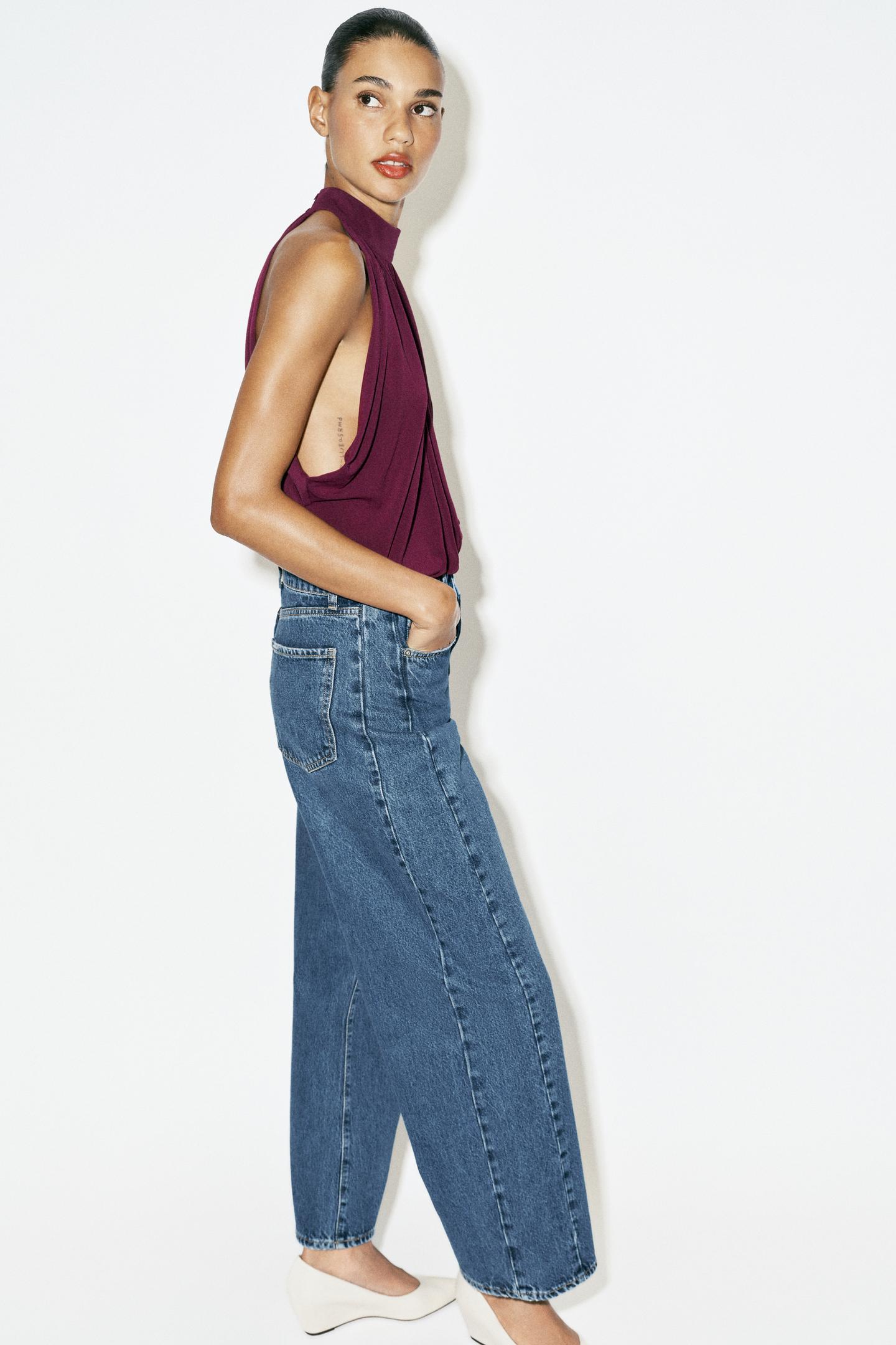 Боди Balloon, завязка на шее — Zara, цвет: Баклажановый — фото 3