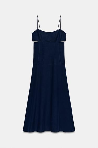 カットアウトストラップミディワンピースダイブルーZaraのカットアウトストラップミディワンピース - ダイブルー 