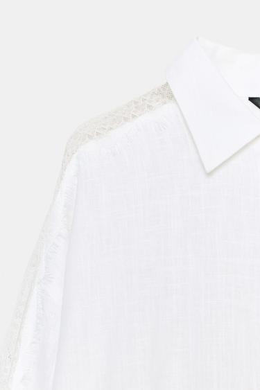 CHEMISE OVERSIZE DENTELLE ET LIN - Blanc de Zara - Image 9