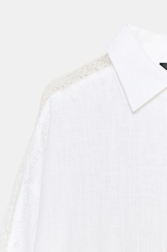 リネンレースオーバーサイズシャツ - ホワイト | ZARA Japan / 日本