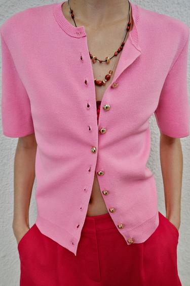 GILET EN MAILLE MANCHES COURTES - Rose de Zara - Image 1