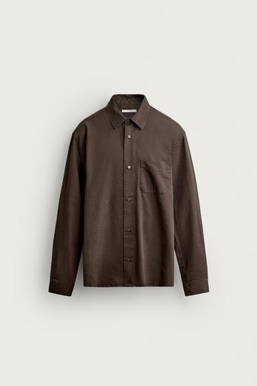 REGULAR FIT-SKJORTE I LYOCELL OG BOMULD - mørk brun fra Zara