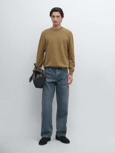 Zara Knit wool sweater with crew neck - Olive green