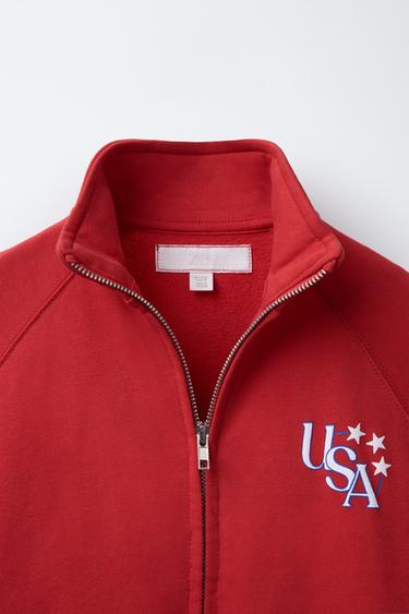 SWEAT ZIPPÉ IMPRIMÉ À RELIEF - Rouge de Zara - Image 2