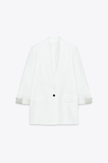 BLAZER 100 % LIN POIGNETS IMPRIMÉS - Blanc de Zara - Image 5