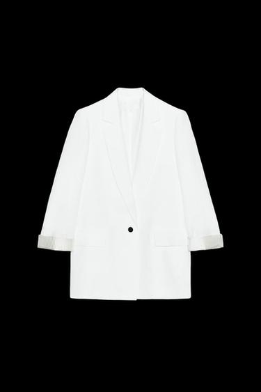 100% LINEN BLAZER WITH PRINTED CUFFS - White by Zara - Image 0