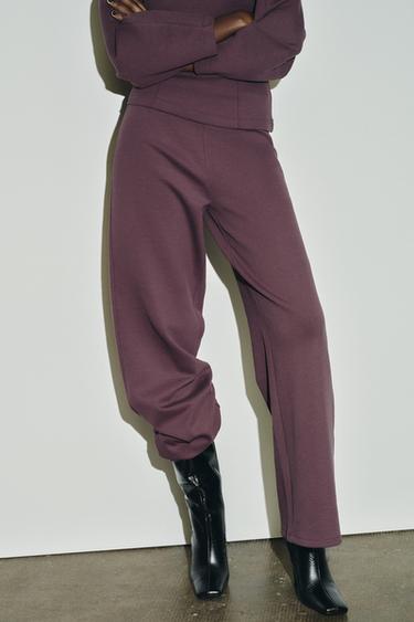 INTERLOCK WIDE-LEG TROUSERS - Dusty purple by Zara