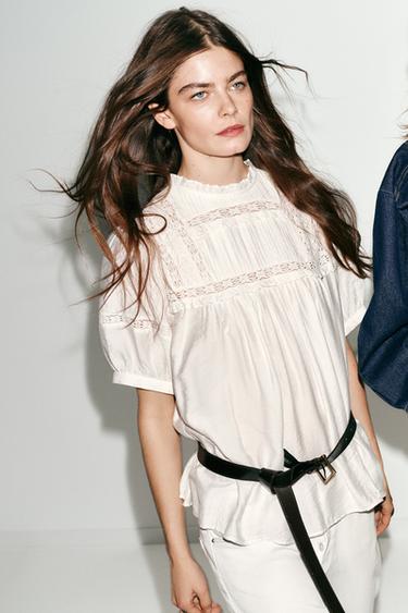 BLOUSE ROMANTIQUE À MANCHES BALLON - Blanc de Zara - Image 7