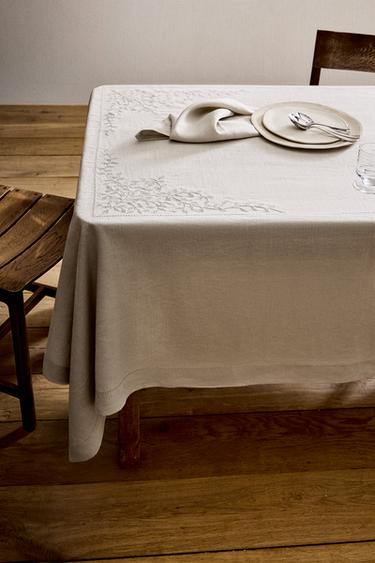 Zara LANENI STOLNJAK SA CVETNIM VEZOM – plavkasta