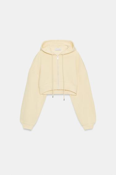 Zara 短版連帽運動衫 - 淡黃色