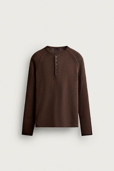 HENLEY REGULAR FIT JUMPER — Brown 1