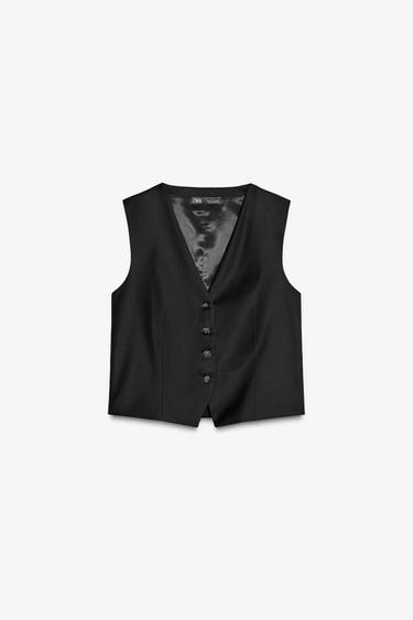 Zara ZW COLLECTION V-NECK VEST - Black - Image 0