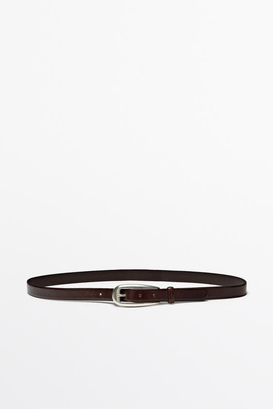 Ceinture en cuir nappa à boucle arrondie - Marron de Zara - Image 0