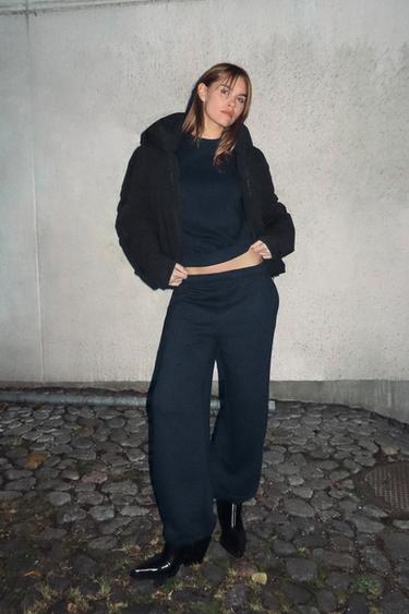 PANTALÓN FELPA BÁSICO RECTO BAJO AJUSTABLE - Marino de Zara