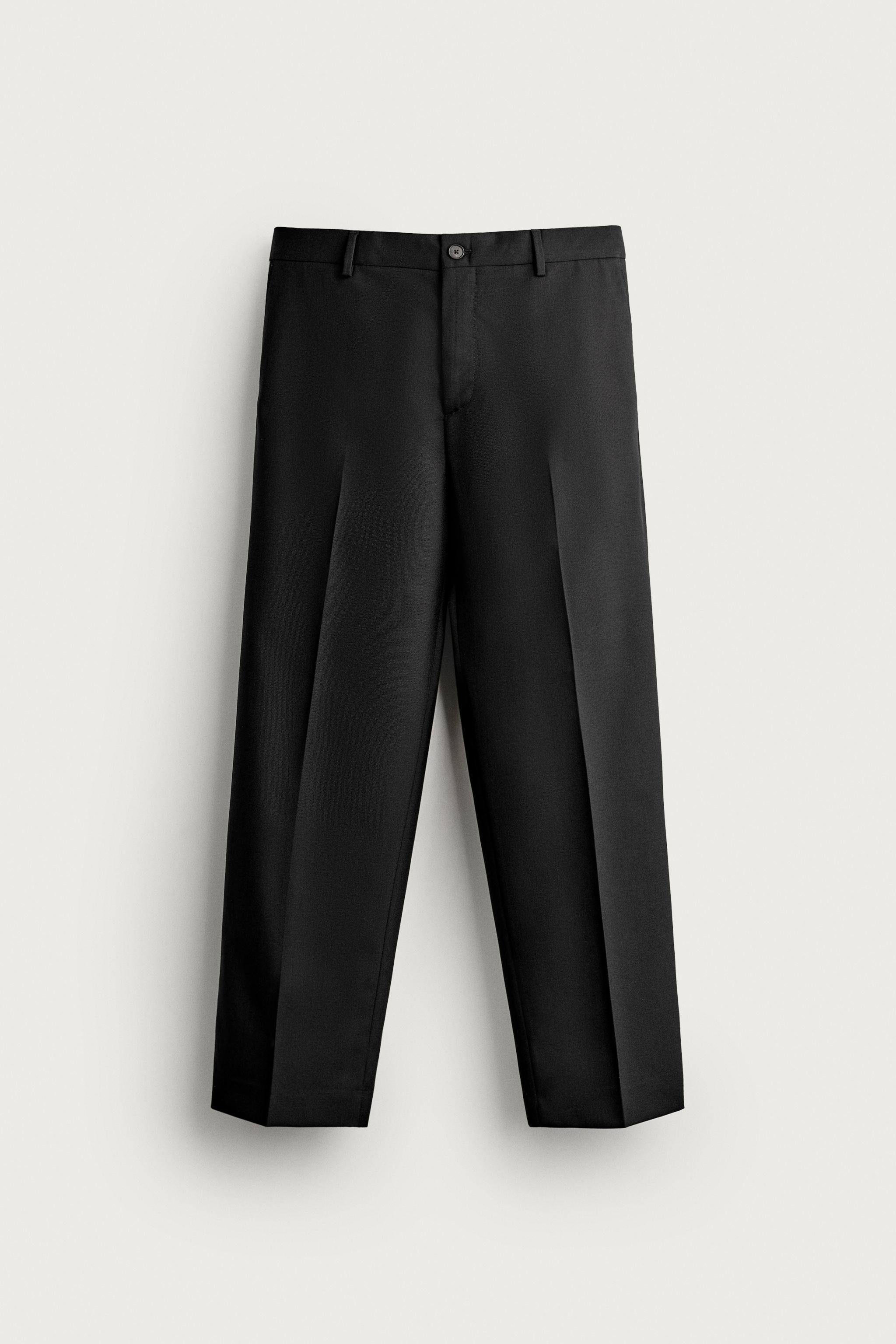 100% WOOL REGULAR FIT PANTS — Black