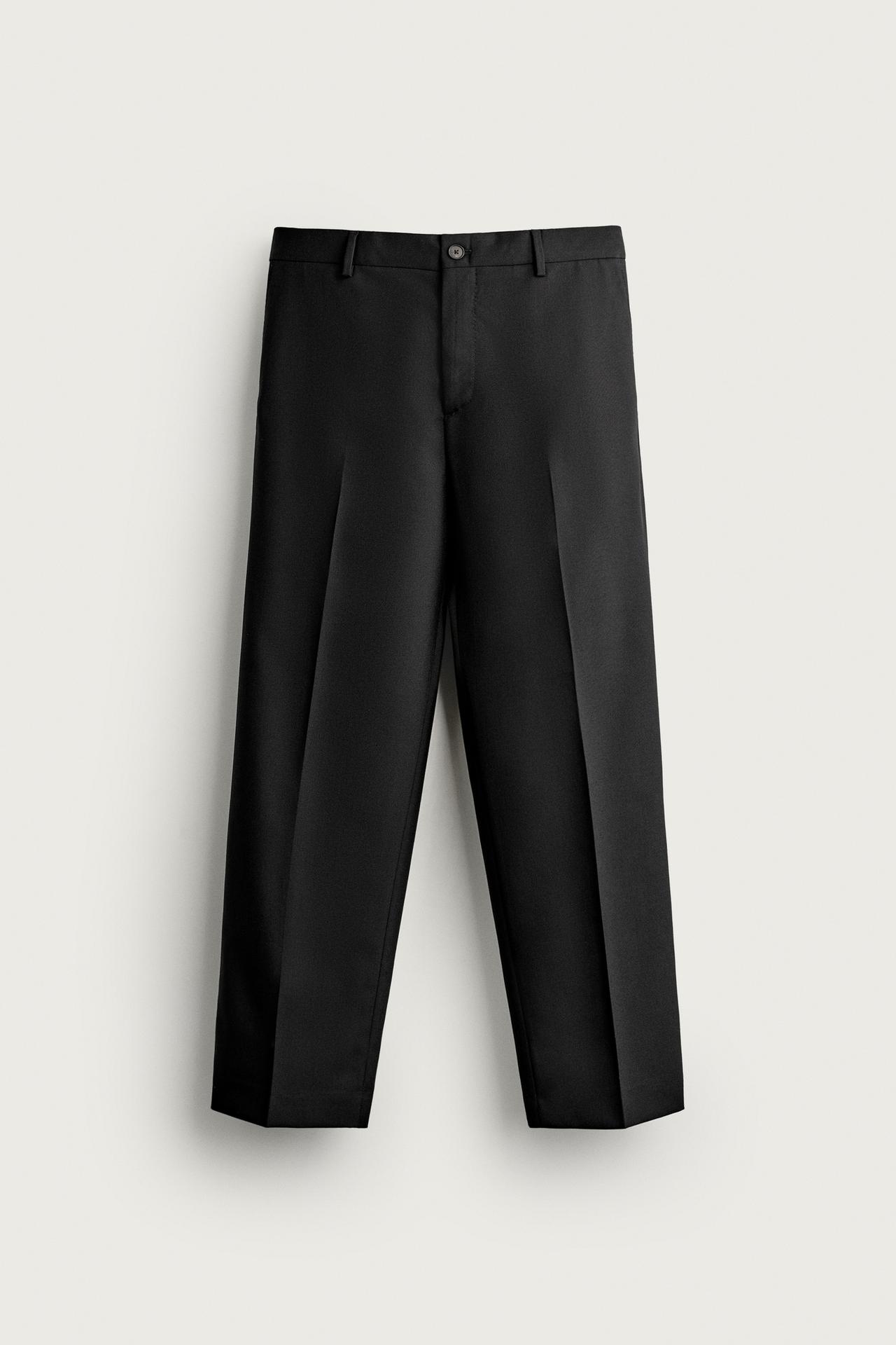 100% WOOL REGULAR FIT PANTS — Black