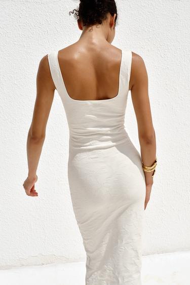 ROBE DÉCOLLETÉ CARRÉ STRETCH - Blanc cassé de Zara - Image 3