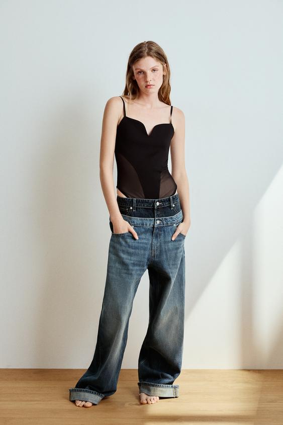 JEANS TRF LOOSE FOLDED DOBLE CINTURILLA TIRO BAJO - Marino de Zara - Imagen 0