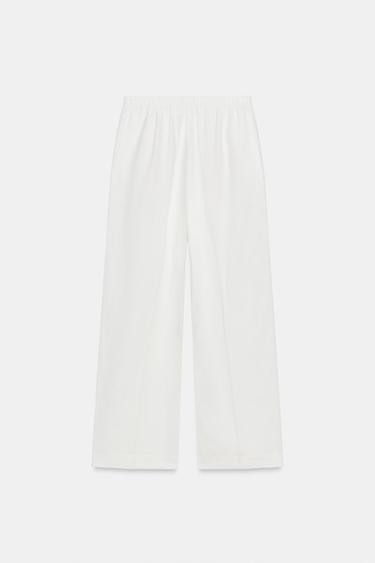 PANTALON DROIT AVEC LIN - Blanc de Zara - Image 3