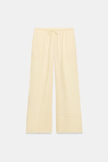 PANTALÓN PALAZZO LINO 100% ZW COLLECTION - Beige claro de Zara