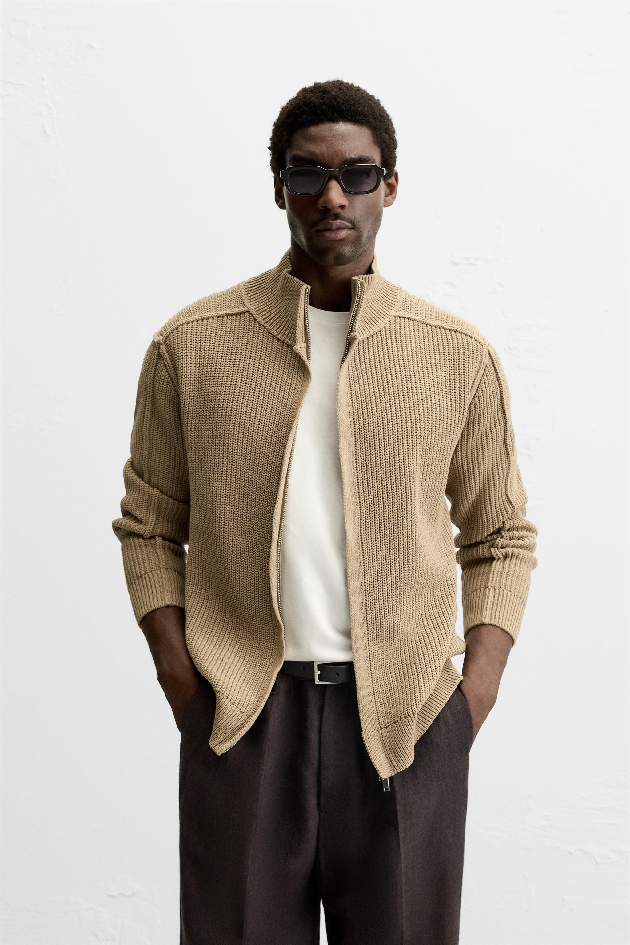 KNIT JACKET WITH REVERSE EFFECT TRIMS camel ZARA United Kingdom