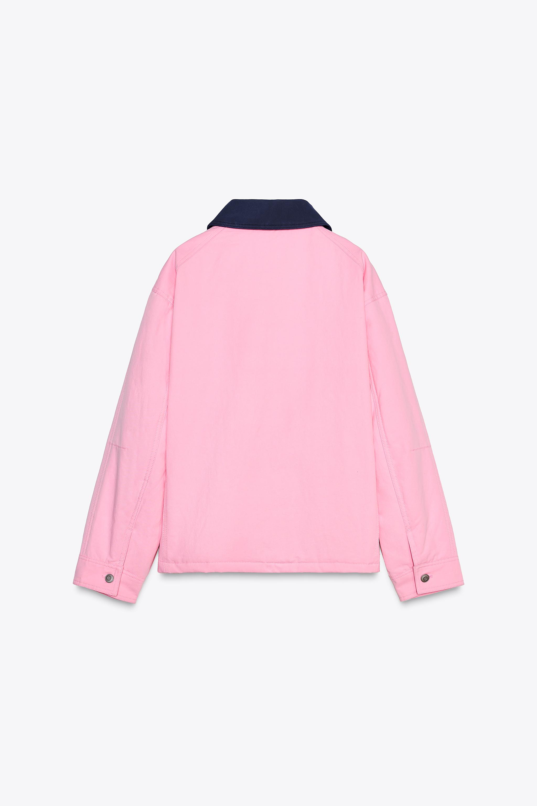 スペイン発送 ZARA コントラストカラージャケット ピンク 最新作 コントラストカラーの襟付きジャケット - ミディアムピンク