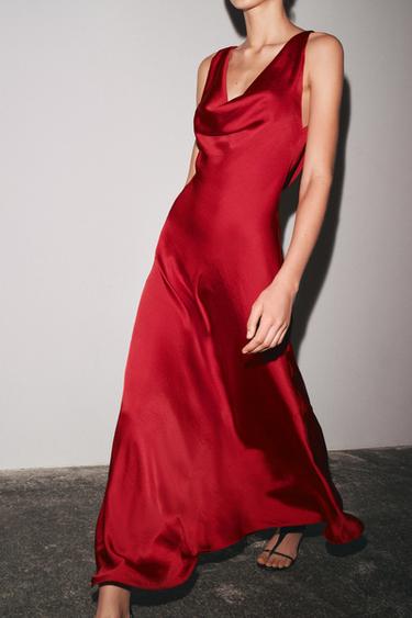 ROBE LONGUE SATINÉE ZW COLLECTION - Rouge de Zara - Image 5
