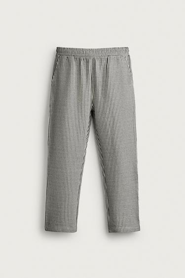 RELAXED FIT SEERSUCKER ПАНТАЛОНИ СО КОНТРАСТ - Екру / Морнарска од Zara