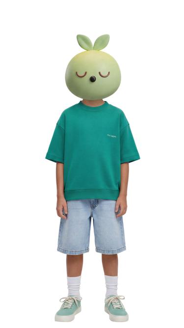 Zara SHORT SLEEVE RAISED TEXT SWEATSHIRT - Green