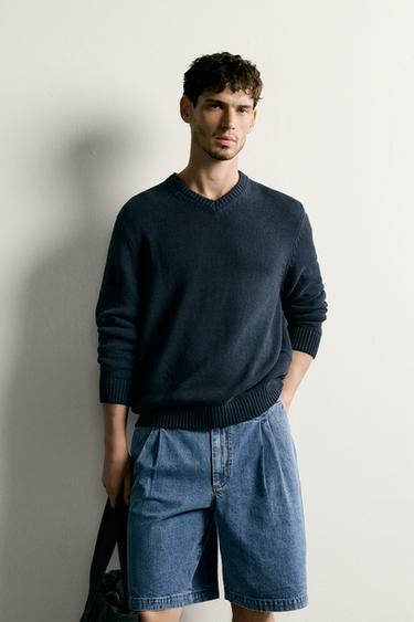 COTTON - LINEN REGULAR FIT JUMPER - Navy blue by Zara