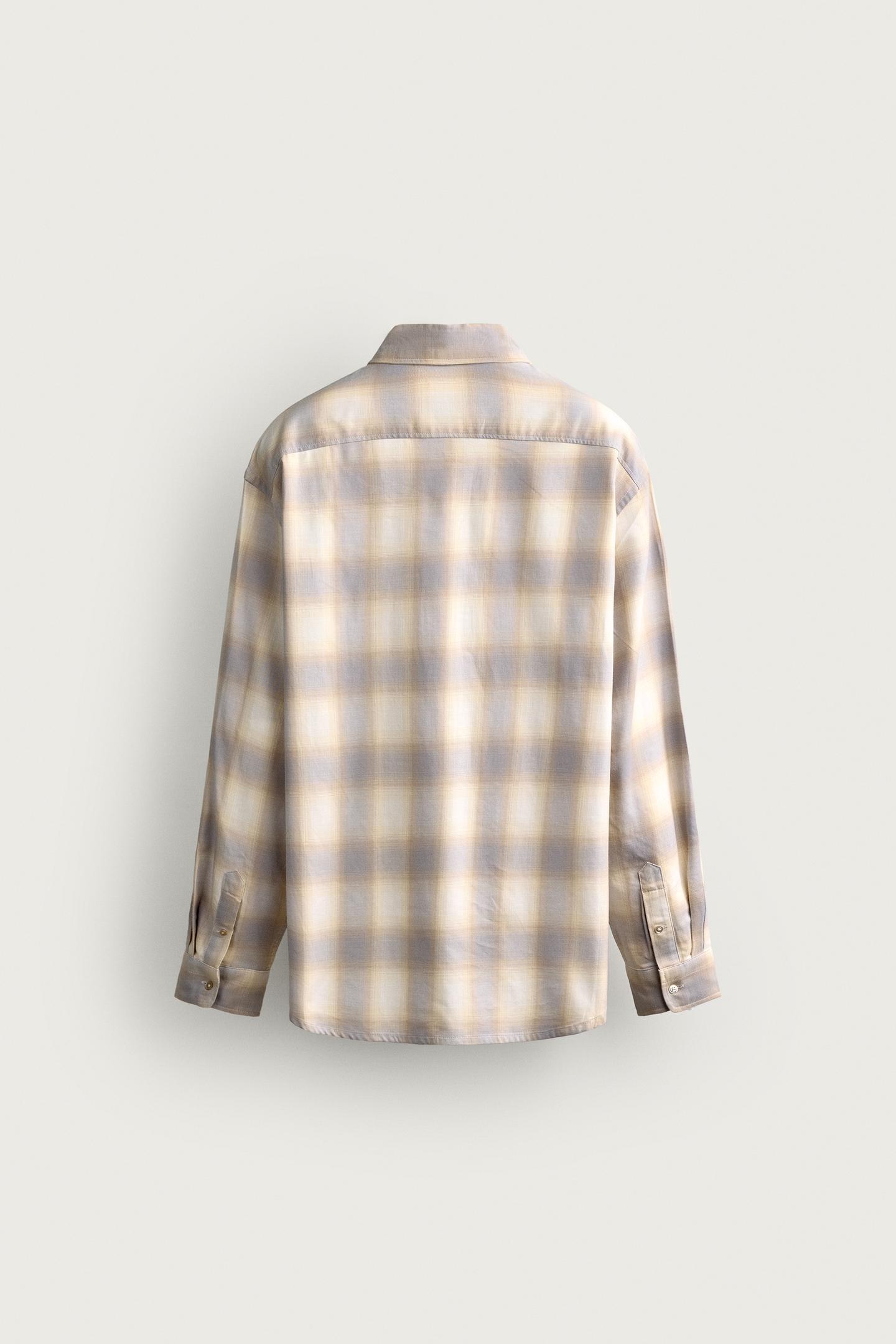 Мужская рубашка Zara Relaxed Fit Plaid, цвет: Экрю / Жёлтый — фото 7