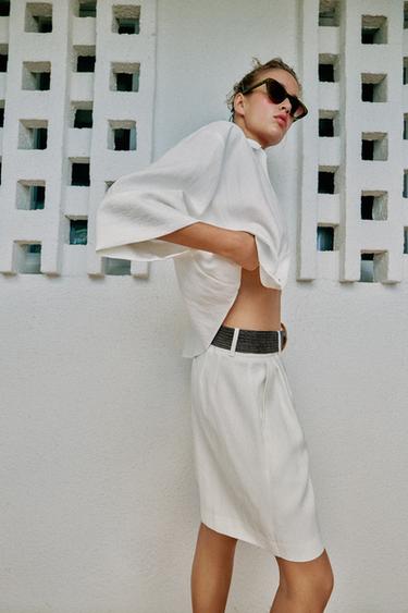 BERMUDA À PINCES ET CEINTURE - Blanc de Zara - Image 3