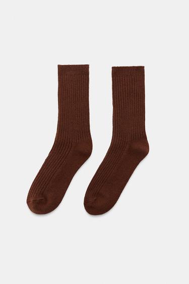 Zara RIBBED VISCOSE SOCKS - Brown