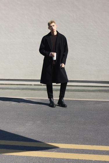 Zara 紋理防潑水大衣 - 黑色