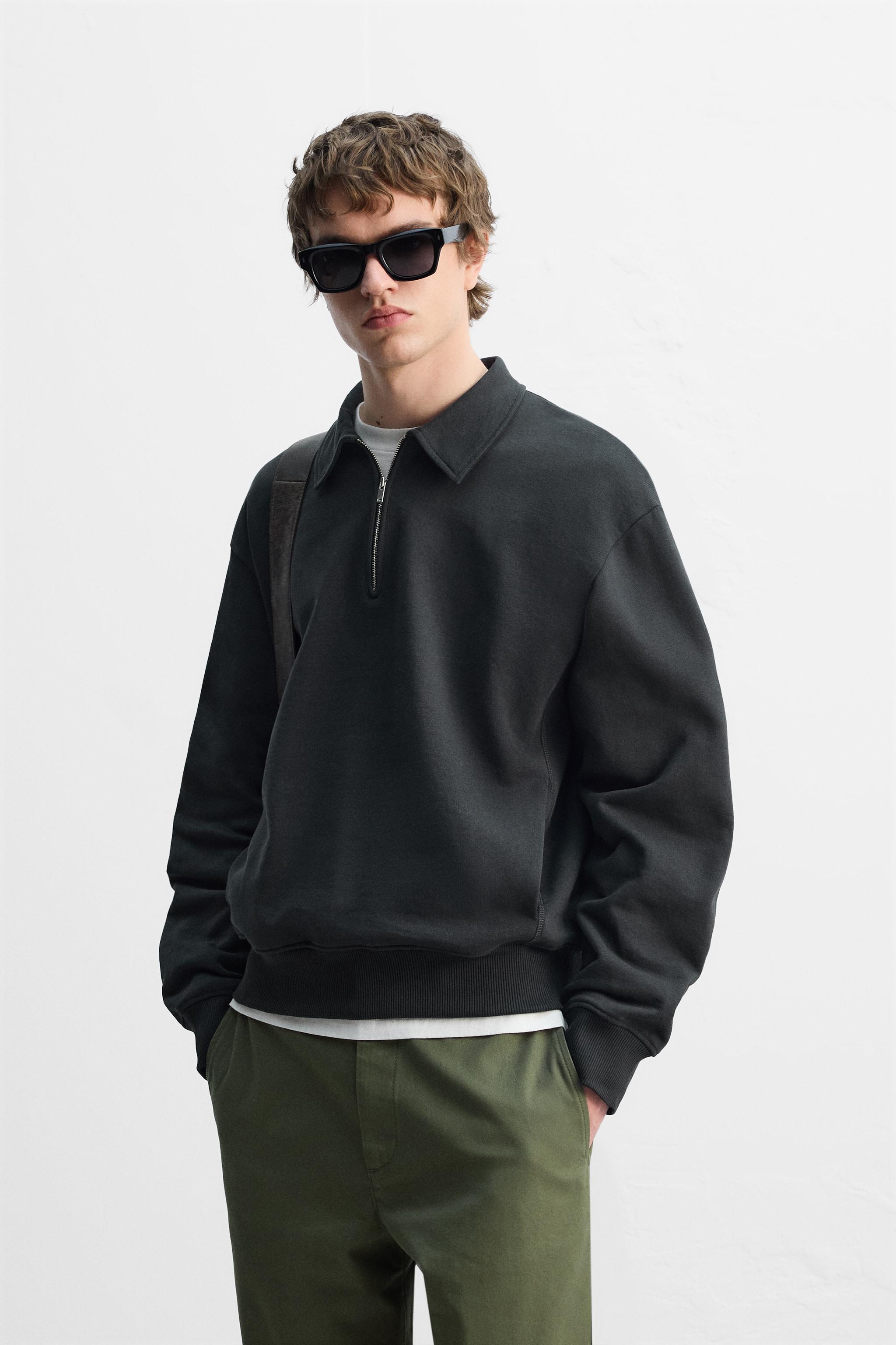 ジッパーディテール ポロスウェットシャツ - ベージュ | ZARA