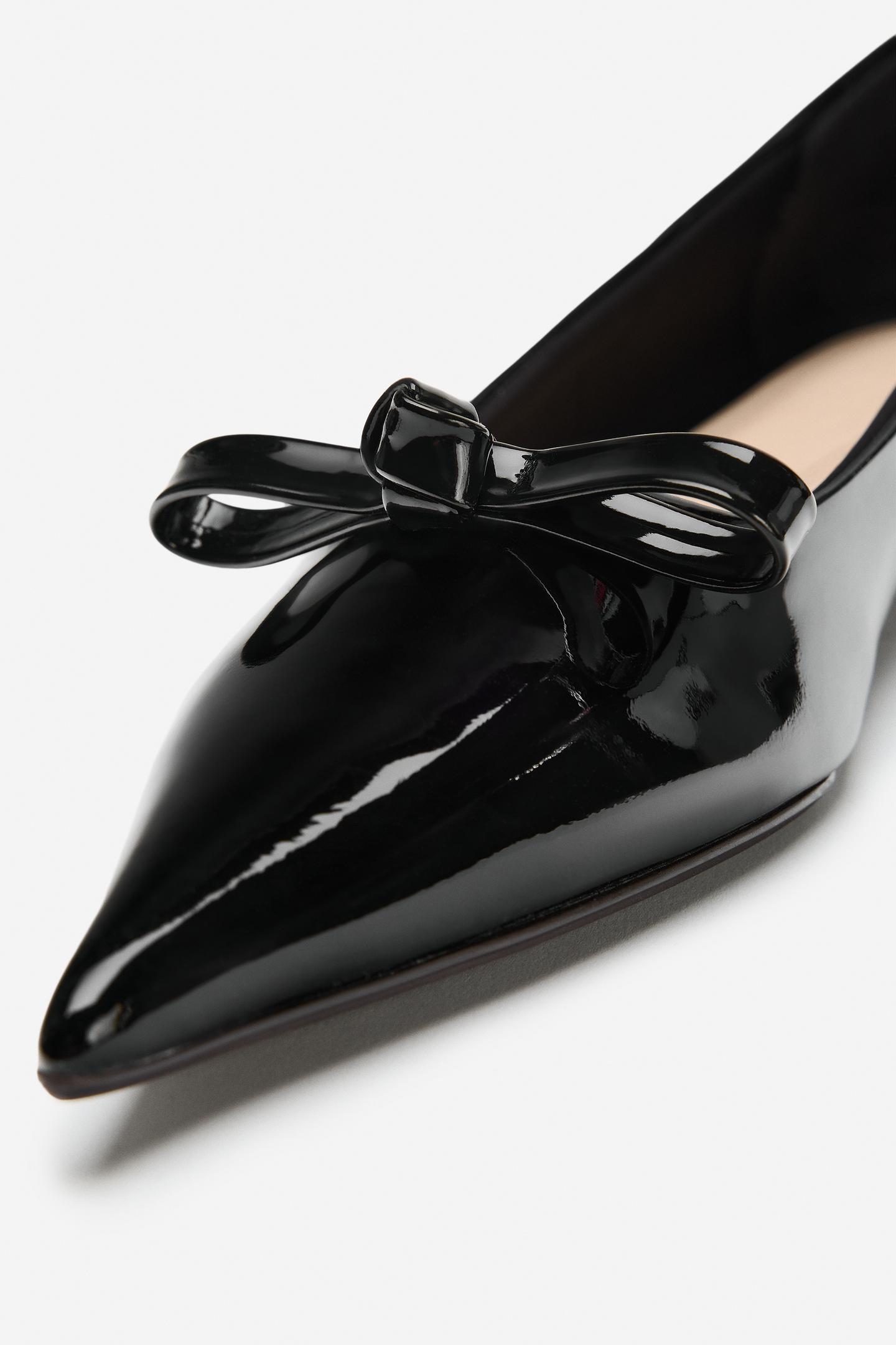 Женские балетки Zara Leather Bow Ballet - the Item, цвет: Чёрный — фото 9