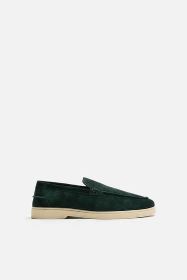 CASUAL LEATHER LOAFERS - Bottle Green by Zara