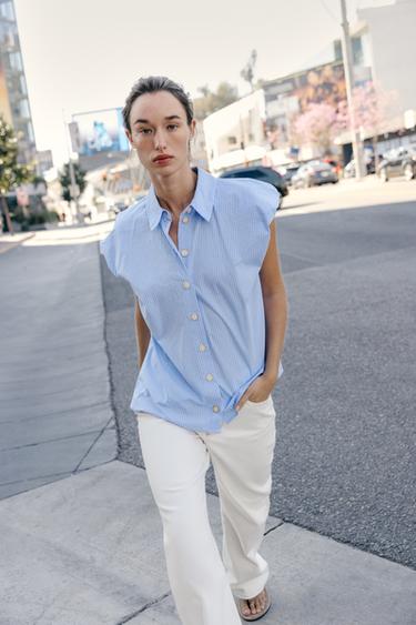 PUFF SLEEVE SHIRT - Blue/White by Zara - Image 0
